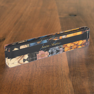 Floral rustic vintage elegant black nameplate