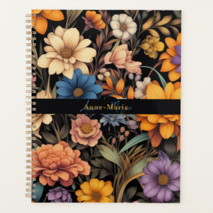 Floral rustic vintage elegant black planner