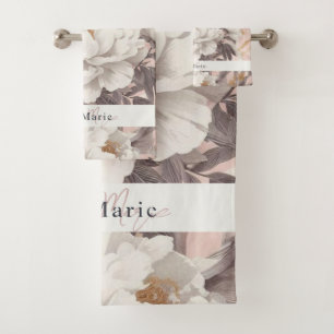 Floral rustic vintage elegant gray bath towel set