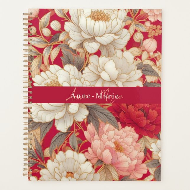 Floral rustic vintage elegant red planner (Front)