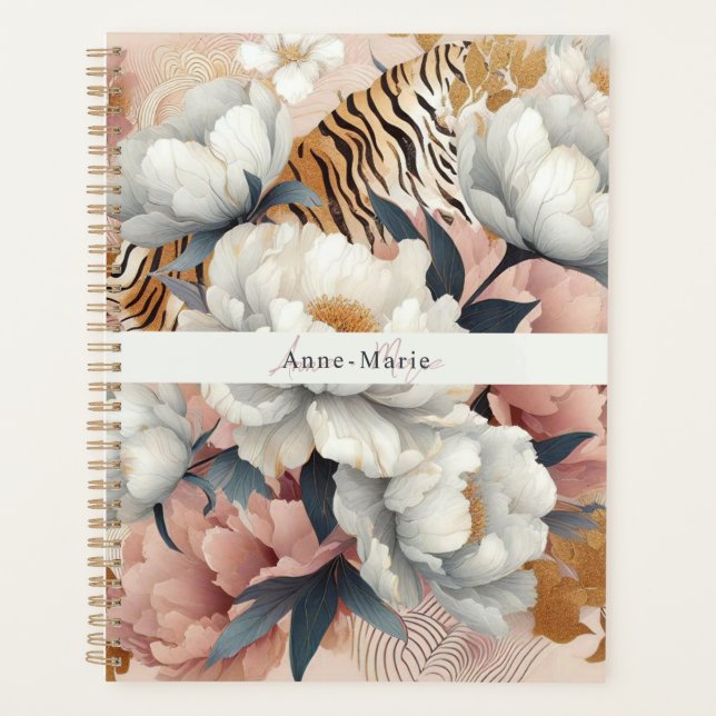 Floral rustic vintage elegant tiger planner (Front)