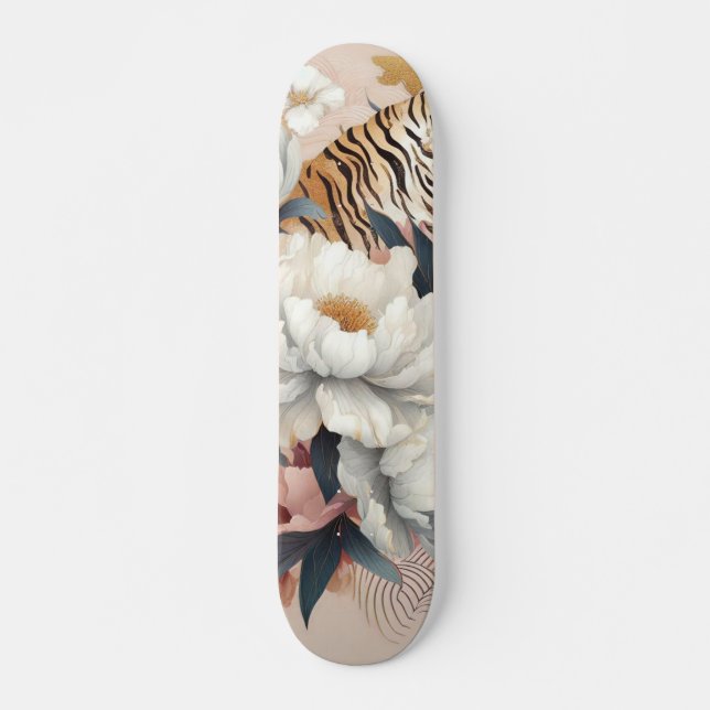 Floral rustic vintage elegant tiger skateboard (Front)
