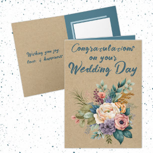 Floral Rustic Wedding Congratulations blue Card