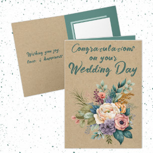 Floral Rustic Wedding Congratulations green Card