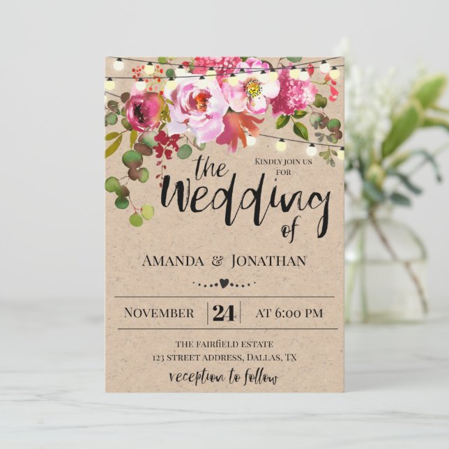 Floral Rustic Wedding Invitation (Standing Front)