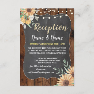 Floral Rustic Wedding Reception Sunflower Wood Invitation