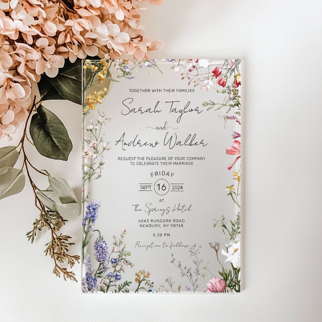 Floral Rustic Wildflowers Wedding  Acrylic Invitations (Creator Uploaded)