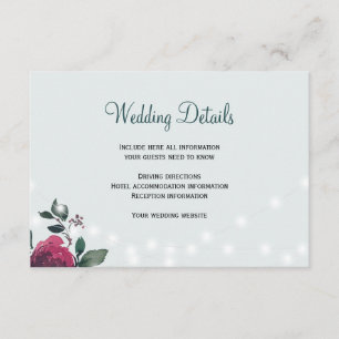 Floral rustic winter wedding guest details enclosure card