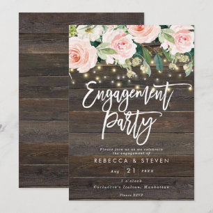 floral rustic wood engagement party invitation
