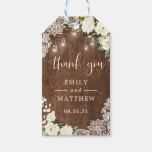 Floral Rustic Wood Lace String Lights Mason Jars Gift Tags