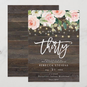 floral rustic wood lights 30th birthday invitation