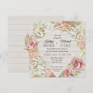 Floral Rustic Wood Pampas Palm Foliage Wedding Invitation