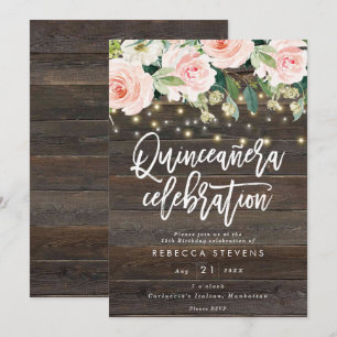 floral rustic wood quinceanera 15th birthday invitation