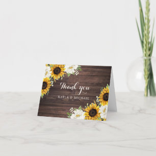 Floral Rustic Wood Sunflowers Greenery Barn White Thank You Card