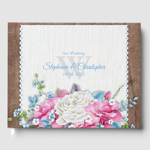 Floral Rustic Wood Wedding Guest Book