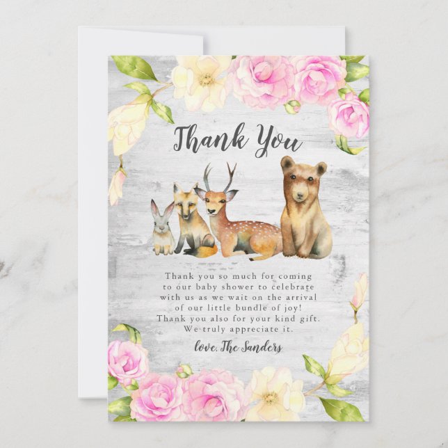 Floral Rustic Woodland Baby Shower Thank You Card (Front)