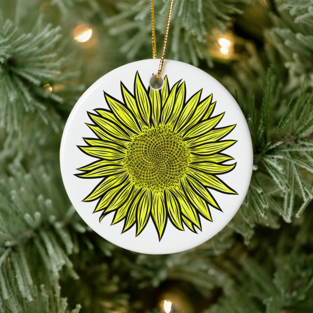 Floral Rustic Yellow Sunflower Hand Drawn Ceramic Tree Decoration (Tree)