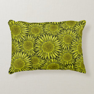 Floral Rustic Yellow Sunflower Hand Drawn Decorative Cushion