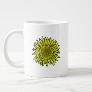 Floral Rustic Yellow Sunflower Hand Drawn Large Coffee Mug