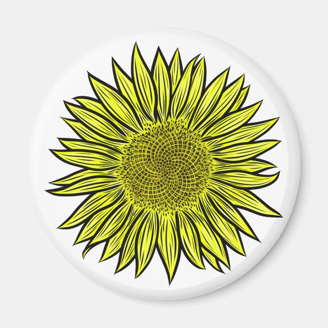 Floral Rustic Yellow Sunflower Hand Drawn Magnet (Front)