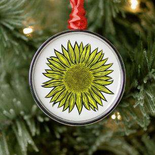 Floral Rustic Yellow Sunflower Hand Drawn Metal Tree Decoration