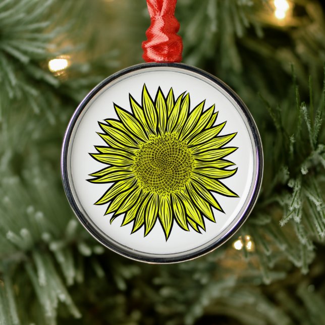 Floral Rustic Yellow Sunflower Hand Drawn Metal Tree Decoration (Tree)
