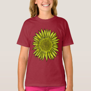 Floral Rustic Yellow Sunflower Hand Drawn T-Shirt