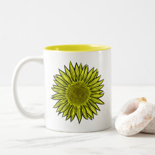 Floral Rustic Yellow Sunflower Hand Drawn Two-Tone Coffee Mug