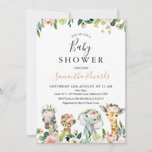 Floral Safari Animals Baby Shower Invitation