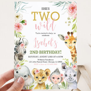 Floral Safari Animals Birthday Party Invitation
