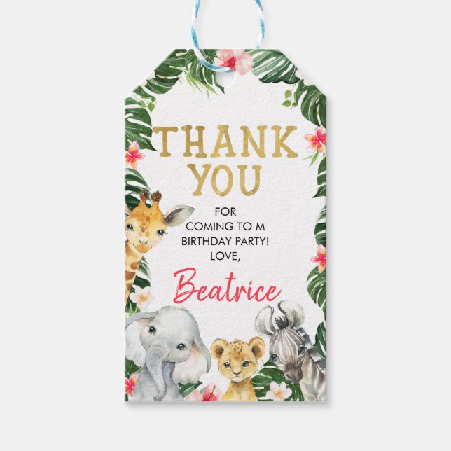 Floral Safari Birthday Thank You Tag (Front)