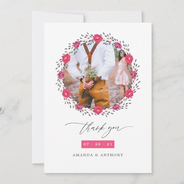 Floral Safari Wedding Thank You Card (Front)