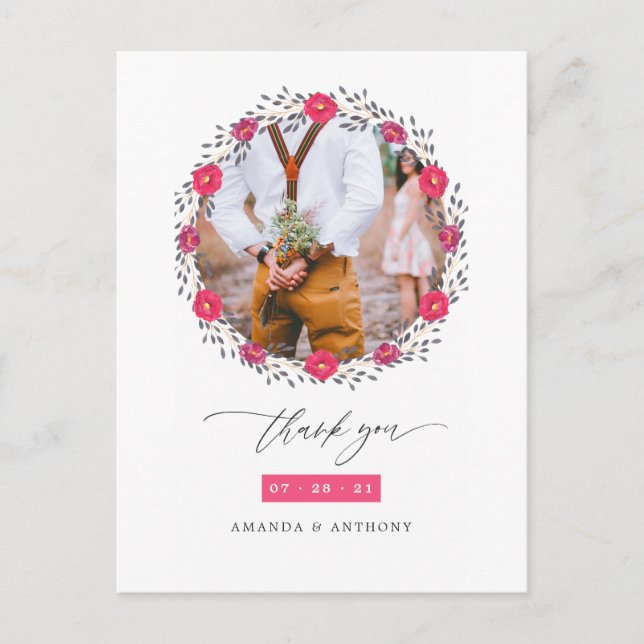 Floral Safari Wedding Thank You Postcard (Front)