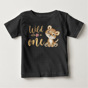 Floral Safari Wild One Leopard 1st Birthday Baby T-Shirt