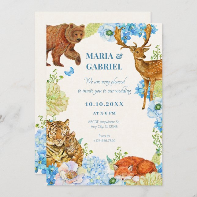 Floral safari woodland nature wedding invitation (Front/Back)
