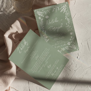 Floral Sage Green Botanical Fun All In One Wedding Invitation