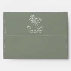 Floral Sage Green Bouquet Wedding Envelope