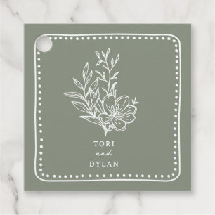 Floral Sage Green Bouquet Wedding Favour Tags