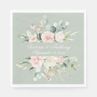 Floral Sage Green Elegant Script Name Wedding