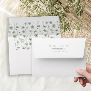 Floral sage green elegant wedding return address  envelope