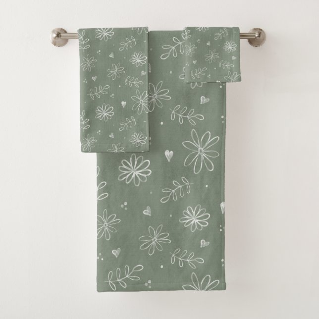 Floral Sage Green Farmhouse Cottage Design Towel (Insitu)