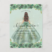 Floral Sage Green Gold Glam Princess Quinceanera