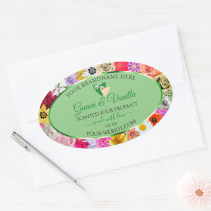 Floral Sage Green Multicolor Product Labels Hearts