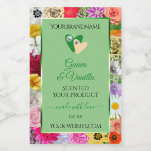 Floral Sage Green Multicolor Product Labels Hearts