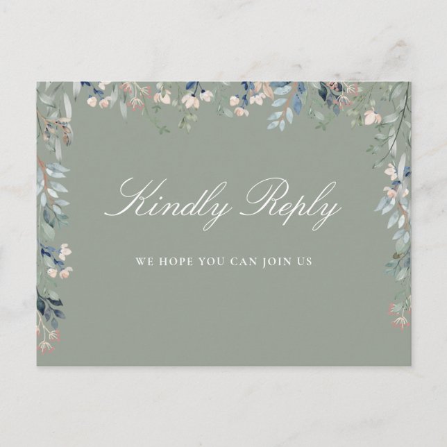 Floral Sage Green Song Request RSVP Postcard (Front)