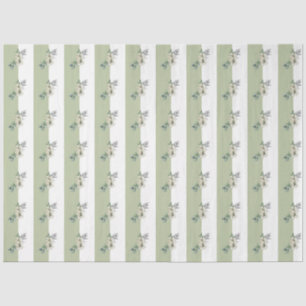 Floral Sage Green Tan Stripes Tissue Paper