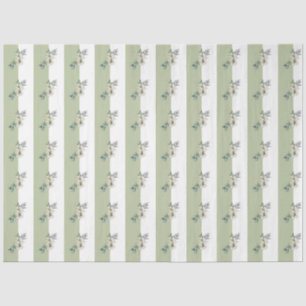 Floral Sage Green Tan Stripes Tissue Paper