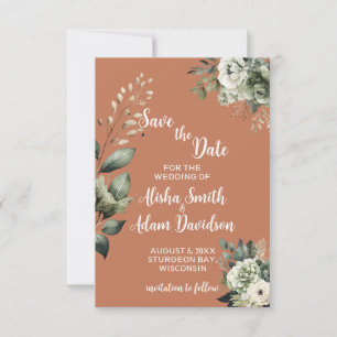 Floral Sage Green & Terracotta Save The Date Cards