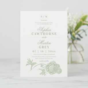 Floral Sage Green Wedding Photo Invitation