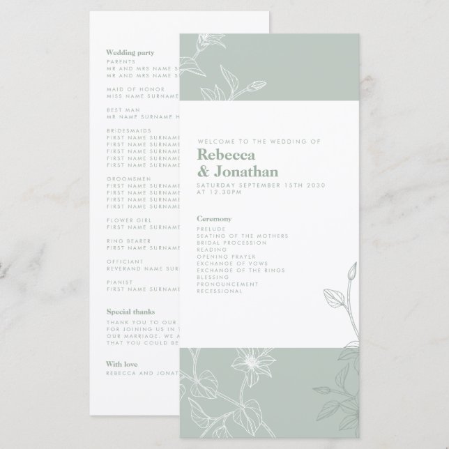 Floral Sage Green Wedding Program (Front/Back)